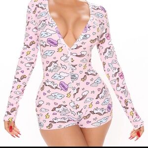 Fashion Nova Miss Unicorn PJ Long Sleeve Romper